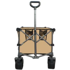 FURNIinspire Outdoor Serving Carts Heavy Duty Foldable Utility Wagon Terrain Quiet Wheels For Camping Gardening Picnic, Brown, 38.58"*24.02"*39.17"