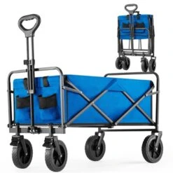 FURNIinspire Wheelbarrows And Lawn Carts Collapsible Folding Wagon Car, Heavy Duty Utility Wagon With All-Terrain Wheels, Blue, 20"*34.6"*39" -Home Decor GUEST 493bf6ec 4b2a 4fa7 a4a6 5a54d024d1c0