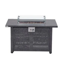 FURNIinspire Outdoor Fireplaces Backyard Rectangular Hollow Iron Stove With Glass Cover, Outdoor Heater, Patio Fire Pit, Gray, 24.8"*41.7"*24" -Home Decor GUEST 49fcc0c5 e1e3 4421 b487 1626608ce2ee