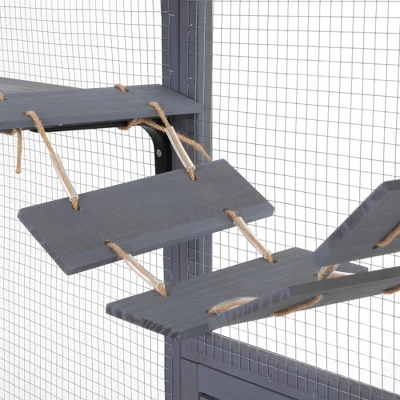 FURNIinspire Pet Crates And Houses Cat Enclosure With Leaping Platforms, Feline Condos, Catwalk, Scratching Panel, Gray, 104.3"*35.4"*72.1" 3 FURNIinspire Pet Crates And Houses Cat Enclosure With Leaping Platforms, Feline Condos, Catwalk, Scratching Panel, Gray, 104.3"*35.4"*72.1" - Image 3