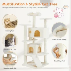 FURNIinspire Pet Tower Multi-Functional Cat Tree House Detachable Cat Climbing Frame, Pet Furniture Cat Accessories, Beige, 19.7"*19.7"*46" -Home Decor GUEST 4bfbb280 183c 4059 9477 4ca91e40b67e