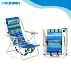 FURNIinspire Outdoor Portable Chair 4 Position Reclining With Cup Holder For Outdoor Relaxation, Blue Green Stripes, 23"*21.7"*31.5" -Home Decor GUEST 4bff3617 5ddb 47d6 9d2b e23b673bf67d