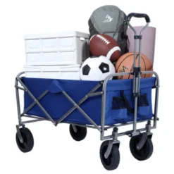 FURNIinspire Outdoor Serving Carts Collapsible Folding Wagon 300L Collapsible Wagon With Tailgate All-Terrain Wheels, Blue, 35.43"*21.85"*39.17" -Home Decor GUEST 4caf06d4 d252 4b59 afee afb7ce7ac397