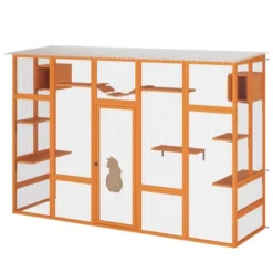FURNIinspire Pet Crates And Houses, Cat Enclosure, 6 Jumping Platforms, 2 Cat Condos, Cat Bridge And Scratching Board, Orange, 104.3"*35.4"*72.1" -Home Decor GUEST 4d7c6f0b 496a 40b7 ade2 8330cfb01d6d