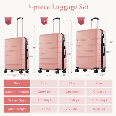 FURNIinspire Luggage 24 Inch Hardside Luggage Expandable Travel Business Suitcase, Hard Shell Lightweight Roller Suitcase, Pink, 10.83"*17.32"*26.38" 2 FURNIinspire Luggage 24 Inch Hardside Luggage Expandable Travel Business Suitcase, Hard Shell Lightweight Roller Suitcase, Pink, 10.83"*17.32"*26.38" - Image 2