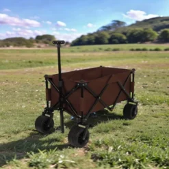 Home Decor 20 FURNIinspire Wheelbarrows And Lawn Carts Utility Park Garden Cart, Heavy Duty Garden Cart Folding Camping Cart, Brown, 37.8"*21.65"*34.33"