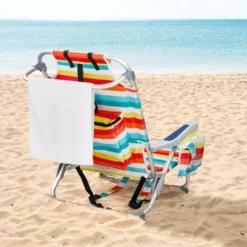 FURNIinspire Outdoor Portable Chair Lightweight With Adjustable Back And Storage Pockets For Outdoor Fun, Rainbow Stripes, 24.8"*25.6"*32.28" -Home Decor GUEST 4eefe07f aa10 4633 9e41 68384375eb26