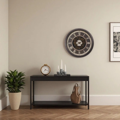 FURNIinspire Wall Clocks 24inch Living Room Wall Clock Decorative Hanging Clock Timepiece Vintage Wall Decor For Bedroom, Brown, 22.75"*22.75"*3" 3 FURNIinspire Wall Clocks 24inch Living Room Wall Clock Decorative Hanging Clock Timepiece Vintage Wall Decor For Bedroom, Brown, 22.75"*22.75"*3" - Image 3