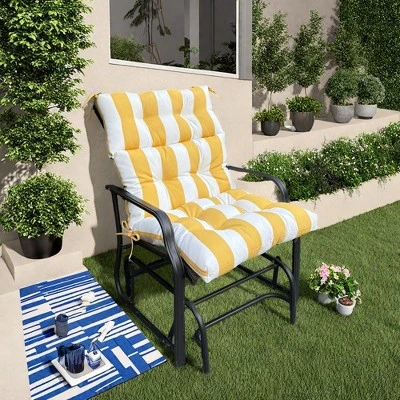 FURNIinspire Outdoor Seat Cushions 2 Pcs Set High Back Patio Chair Cushions, Yellow And White Stripes Seat Cushion, Multicolored, 44"*22"*4" 1 FURNIinspire Outdoor Seat Cushions 2 Pcs Set High Back Patio Chair Cushions, Yellow And White Stripes Seat Cushion, Multicolored, 44"*22"*4"