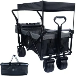 FURNIinspire Outdoor Serving Carts Collapsible Wagon Foldable With Removable Canopy Wheels For All-Terrain Brake For Camping, Black, 35.4"*19.7"*44.5" -Home Decor GUEST 51072581 34ac 4ea6 a702 5cd779d436d2
