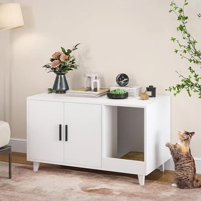 FURNIinspire Pet Crates And Houses, Multi-Functional Cat Cabinet, Comfortable Cat Space With Entrances, For Home, White, 33.5"*18.5"*19.9" 1 FURNIinspire Pet Crates And Houses, Multi-Functional Cat Cabinet, Comfortable Cat Space With Entrances, For Home, White, 33.5"*18.5"*19.9"
