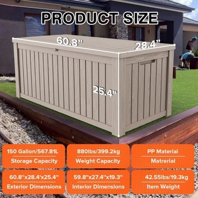 FURNIinspire Deck Boxes, Outdoor Patio Storage Box With Large Storage Capacity For Furniture Cushions Garden Tools, Brown, 54.3"*26.5"*28.7" 3 FURNIinspire Deck Boxes, Outdoor Patio Storage Box With Large Storage Capacity For Furniture Cushions Garden Tools, Brown, 54.3"*26.5"*28.7" - Image 3