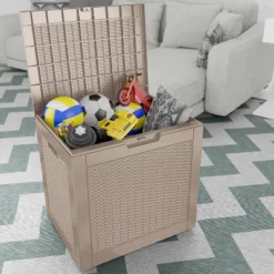 FURNIinspire Deck Boxes 2pcs 30 Gallon Deck Box, Outdoor Wicker Storage Deck Box For Patio Furniture, Garden Tools, Light Brown, 21“*22”*17“ -Home Decor GUEST 5315cb1e d034 4a88 bc90 cf412416b61e