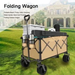 FURNIinspire Outdoor Serving Carts Heavy Duty Foldable Utility Wagon Terrain Quiet Wheels For Camping Gardening Picnic, Brown, 38.58"*24.02"*39.17" -Home Decor GUEST 5551bbce 37f6 45d9 80c3 986f3b5574d0