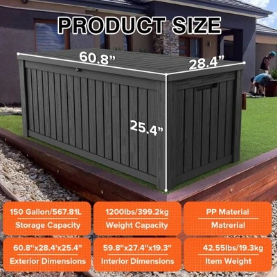FURNIinspire Deck Boxes, 150 Gallon Outdoor Patio Storage Box With Large Storage Capacity For Furniture Garden Tools, Black, 54.3"*26.5"*28.7" 3 FURNIinspire Deck Boxes, 150 Gallon Outdoor Patio Storage Box With Large Storage Capacity For Furniture Garden Tools, Black, 54.3"*26.5"*28.7" - Image 3