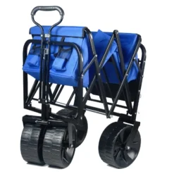 FURNIinspire Wheelbarrows And Lawn Carts Collapsible Garden, Beach Utility Cart With All-Terrain Wheels, Folding Wagon Cart, Blue, 39“*20"*43" -Home Decor GUEST 56783dcc a574 4b8f add7 61d8b6e6aa66