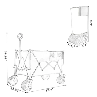 FURNIinspire Outdoor Serving Carts Collapsible Foldable Extended Wagon 480lbs Capacity Heavy Duty Folding Utility Cart, Black, 37.4"*23.03"*38.98" 2 FURNIinspire Outdoor Serving Carts Collapsible Foldable Extended Wagon 480lbs Capacity Heavy Duty Folding Utility Cart, Black, 37.4"*23.03"*38.98" - Image 2