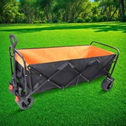 FURNIinspire Wheelbarrows And Lawn Carts Large Capacity Folding Cart, Lawn Cart For Picnic, Shopping, Black And Orange, 53“*21"*41" -Home Decor GUEST 57589d53 817f 408a ad02 443fa98f5dc6