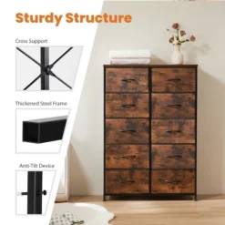 FURNIinspire Dressers 10 Drawer Fabric Tall Dresser Tower Closet Storage Chest Of Drawers For Bedroom Nursery, Brown, 11.8"*31.4"*45.6" -Home Decor GUEST 5a794e97 5be5 4827 8cdd 52c031ebe10c