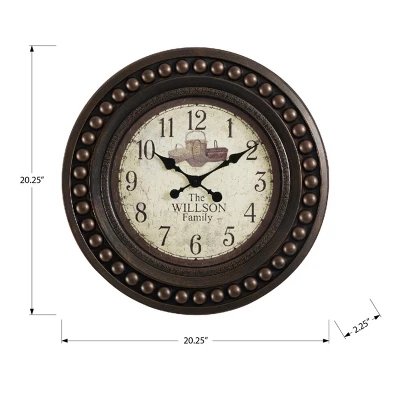 FURNIinspire Wall Clocks 20inch Round Aged Wall Clock Decorative Living Room Hanging Clock Vintage Timepiece Home Decor, Brown, 20.25"*20.25"*2.25" 2 FURNIinspire Wall Clocks 20inch Round Aged Wall Clock Decorative Living Room Hanging Clock Vintage Timepiece Home Decor, Brown, 20.25"*20.25"*2.25" - Image 2