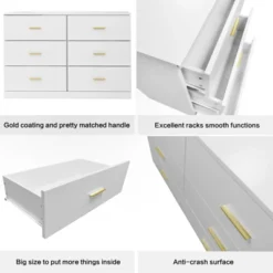 FURNIinspire Dressers 6 Drawer Dresser Storage Organizer For Bedroom, Nursery, Modern Clothes Closet Storage Cabinet, White, 47.24"*15.55"*30.3" -Home Decor GUEST 5be9bffb 8bb0 4861 9a52 2c0a94647156
