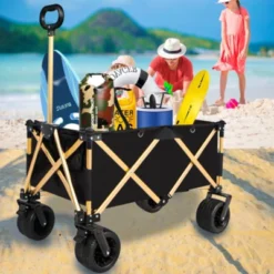 FURNIinspire Outdoor Serving Carts Aluminum Alloy Folding Wagon Utility Beach Wagon Cart For Sand With Big Wheels, Black, 38"*21.5"*34.5" -Home Decor GUEST 5d5a299f 0d5d 48f7 807b 1a5e1752430b