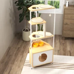 FURNIinspire Corner Cat Tower, Cat Tree With Scratching Post, Cat Condo With Feeding Station, Pet Furniture For Indoor Cats, 24.8"*15.7"*58.4" -Home Decor GUEST 5e731891 20c3 4ffc a054 838daf7e15b1