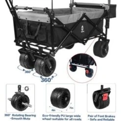 FURNIinspire Outdoor Serving Carts Collapsible Wagon Foldable With Removable Canopy Wheels For All-Terrain Brake For Camping, Black, 35.4"*19.7"*44.5" -Home Decor GUEST 5f55dc53 7f88 478c bcf6 7b9ea62839e5
