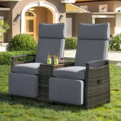 FURNIinspire Patio Accent Chairs, All Weather Outdoor Patio Chairs High Back Couch With Premium Cushions For Garden Backyard, Gray, 47.6"*23.6"*46.1"