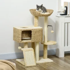 FURNIinspire Cat Tree For Indoor Cats, Cat Tower With Scratching Posts, Ramp, Condo, Toy Balls, Platform, Bed, Ramp, Beige, 23.5"*15.75"*38.5" -Home Decor GUEST 63000d0e d533 4494 b20c 29836256e1e9