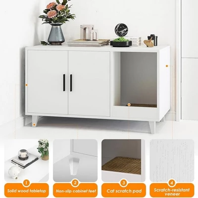 FURNIinspire Pet Crates And Houses, Multi-Functional Cat Cabinet, Comfortable Cat Space With Entrances, For Home, White, 33.5"*18.5"*19.9" 4 FURNIinspire Pet Crates And Houses, Multi-Functional Cat Cabinet, Comfortable Cat Space With Entrances, For Home, White, 33.5"*18.5"*19.9" - Image 4