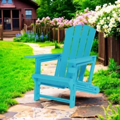 FURNIinspire Patio Accent Chairs Outdoor Folding Chairs Adirondack Chair, Portable Chair With Handles For Beach, Backyard, Blue, 31.4"*29.6"*36.4" -Home Decor GUEST 63ab397d b86d 48dc 817c 2c9771c3cd1e