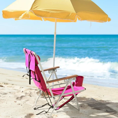 FURNIinspire Outdoor Portable Chair 4 Position Recline With Headrest And Backpack Straps For Outdoor Relaxation, Pink, 23"*21.7"*31.5" 4 FURNIinspire Outdoor Portable Chair 4 Position Recline With Headrest And Backpack Straps For Outdoor Relaxation, Pink, 23"*21.7"*31.5" - Image 4