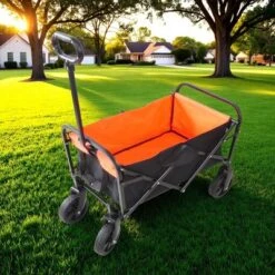 FURNIinspire Wheelbarrows And Lawn Carts Outdoor Mini Folding Wagon Garden Shopping Beach Cart, Lawn Cart With Handle, Black And Orange, 30“*15"*36" -Home Decor GUEST 677f047e 7ef7 4e50 944c 3c8f675420ea