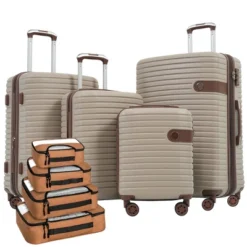 FURNIinspire Bag And Luggage Sets 4 Piece Luggage Set, Carry On Luggage Suitcase With 4 Packing Cubes, Travel Luggage, Beige, 16.69"*12.4"*29.72" -Home Decor GUEST 690f4ed5 714a 458f 8e44 60b318d628d6