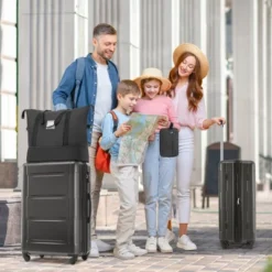 FURNIinspire Bag And Luggage Sets 2 Piece Luggage Set With Bags Spinner Wheels Abs Lightweight Suitcase With TSA Lock, Black, 18"*12"*28"