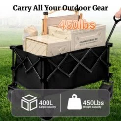 FURNIinspire Outdoor Serving Carts Fish 400L Collapsible Wagon Beach Wagon With Big Wheels For Camping, Sports, Black, 36.22"*22.05"*39.37" -Home Decor GUEST 6a37c54a 0ec0 430a a85b ed674140d844