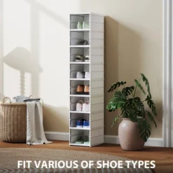 FURNIinspire Shoe Racks Living Room Shoe Boxes Units Shoe Organizer Storage Stackable Shelves For Entryway, Hallway, White, 13.8"*10.2"*55.1" -Home Decor GUEST 6a6f3e34 d01d 413f a7cf 28fe2d2ff9f3