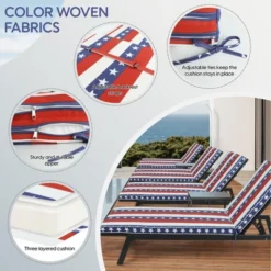 FURNIinspire Outdoor Seat Cushions 2pcs Outdoor Cushion Set Replacement, Red And Blue Stripes Seat Cushion, Multicolored, 74.4"*22.05"*2.76"