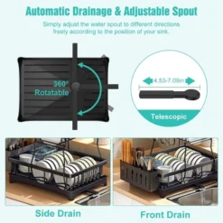 FURNIinspire Dish Racks 2-Tier Kitchen Holder Dish Drying Rack Detachable Drainer Organizer Utensil Cup Rack Swivel, Black, 17.36"*12.68"*4.29" 9 FURNIinspire Dish Racks 2-Tier Kitchen Holder Dish Drying Rack Detachable Drainer Organizer Utensil Cup Rack Swivel, Black, 17.36"*12.68"*4.29" -Home Decor GUEST 6b00e4cd 9429 44a7 9ebc 094ad668e2ed