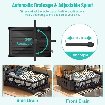 FURNIinspire Dish Racks 2-Tier Kitchen Holder Dish Drying Rack Detachable Drainer Organizer Utensil Cup Rack Swivel, Black, 17.36"*12.68"*4.29" 4 FURNIinspire Dish Racks 2-Tier Kitchen Holder Dish Drying Rack Detachable Drainer Organizer Utensil Cup Rack Swivel, Black, 17.36"*12.68"*4.29" - Image 4