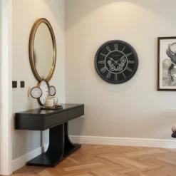 FURNIinspire Wall Clocks 24inch Living Room Wall Clock Decorative Hanging Clock Timepiece Vintage Wall Decor For Bedroom, Black, 22.75"*22.75"*3" -Home Decor GUEST 6b112a11 fcf3 4698 9b96 d198bfe40233