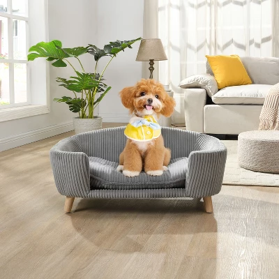 FURNIinspire Pet Beds Elevated Dog Bed, Corduroy Pet Couch Bed, Indoor Pet Bed Cat Bed Small Dog Bed With Wood Legs, Gray, 30.25"*21.75"*14" 5 FURNIinspire Pet Beds Elevated Dog Bed, Corduroy Pet Couch Bed, Indoor Pet Bed Cat Bed Small Dog Bed With Wood Legs, Gray, 30.25"*21.75"*14" - Image 5