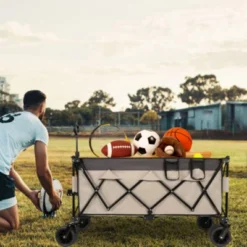 FURNIinspire Outdoor Serving Carts Heavy Duty Foldable Utility Wagon 480lbs Capacity Patented Ultra-Stable Frame, Khaki, 50.39"*25.98"*44.88" -Home Decor GUEST 6bab61c5 984c 4622 af93 008d9a938b2e