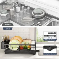 FURNIinspire Dish Drying Rack Dish Rack For Sink Dish Rack Drainboard Rustproof Dish Drainer With Utensil Holder Kitchen, Black, 17.16"*12.68"*5.07" -Home Decor GUEST 6c1c4090 1460 4861 ad1f dfc90c364d5e
