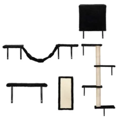 FURNIinspire Pet Tower Cat Wall Shelves, Wall Mounted Cat Climber Set Of 5, Floating Cat Perches, Cat Furniture, Black, 19.75"*8"*38.25" -Home Decor GUEST 6c455841 2f48 43d9 9f1f e9c2bdd598ae