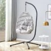 FURNIinspire Patio Swings Hanging Chair With Wicker Weave, Single Person Swing With Seat Cushion For Indoor And Outdoor, Gray, 37“*37"*79"