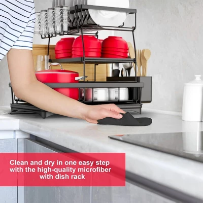 FURNIinspire 3-Tier Dish Drying Rack Drain Board Tray Dish Rack Utensil Cutting Board Holder Kitchen Organizer, Black, 16.97"*11.7"*5.66" 4 FURNIinspire 3-Tier Dish Drying Rack Drain Board Tray Dish Rack Utensil Cutting Board Holder Kitchen Organizer, Black, 16.97"*11.7"*5.66" - Image 4