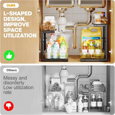 FURNIinspire 2 Pack Under Sink Organizer Pull Out Cabinet Organizer Acrylic Under Sink Storage Shelf For Kitchen Bathroom, Black, 15.6"*10.61"*5.1" 2 FURNIinspire 2 Pack Under Sink Organizer Pull Out Cabinet Organizer Acrylic Under Sink Storage Shelf For Kitchen Bathroom, Black, 15.6"*10.61"*5.1" - Image 2