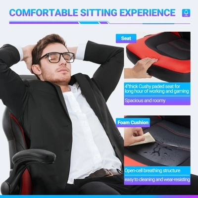 FURNIinspire Task And Office Chairs PU Leather Office Chair Swivel Computer Gaming Chair With Lumbar Support, Black And Red, 25"*28"*46" 4 FURNIinspire Task And Office Chairs PU Leather Office Chair Swivel Computer Gaming Chair With Lumbar Support, Black And Red, 25"*28"*46" - Image 4